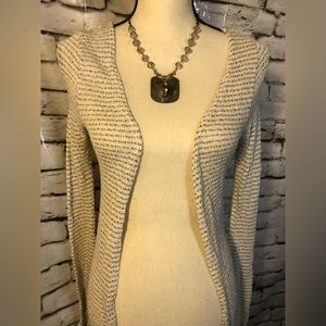 CARDIGAN SWEATER CREAM AND GRAY STRIPED SIZE LARGE